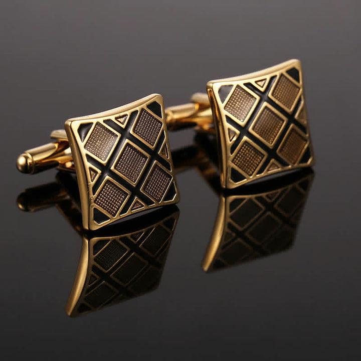 Gemelli da uomo rettangolari diagonali in oro e nero - image 4
