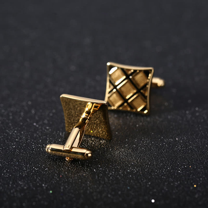 Gemelli da uomo rettangolari diagonali in oro e nero