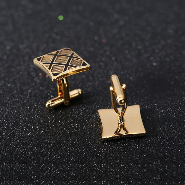 Gemelli da uomo rettangolari diagonali in oro e nero