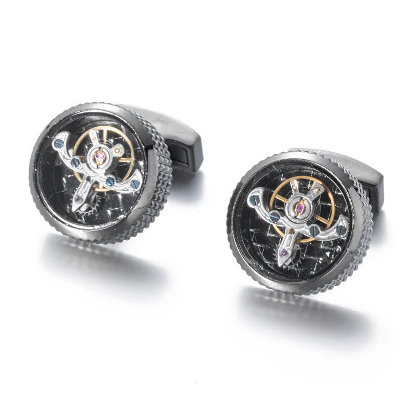 Gemelli da polso da uomo con orologio meccanico Tourbillon - Argento - image 1