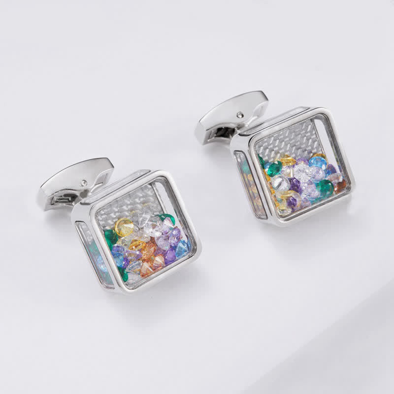 Gemelli quadrati in argento con zirconi colorati da uomo