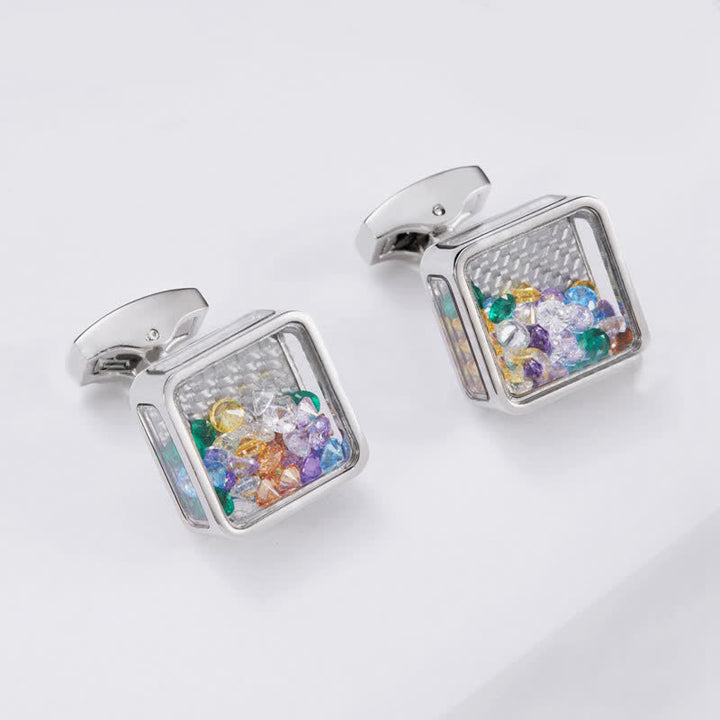 Gemelli quadrati in argento con zirconi colorati da uomo