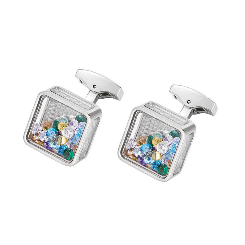 Gemelli quadrati in argento con zirconi colorati da uomo - Argento - image 0