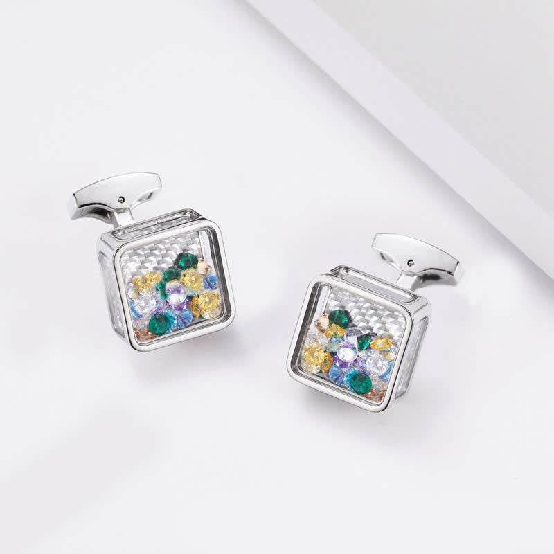 Gemelli quadrati in argento con zirconi colorati da uomo