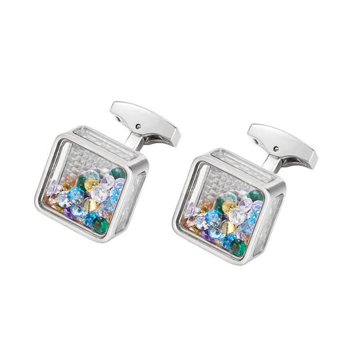 Gemelli quadrati in argento con zirconi colorati da uomo - Argento - image 0