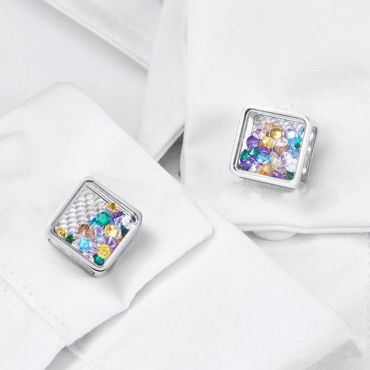 Gemelli quadrati in argento con zirconi colorati da uomo