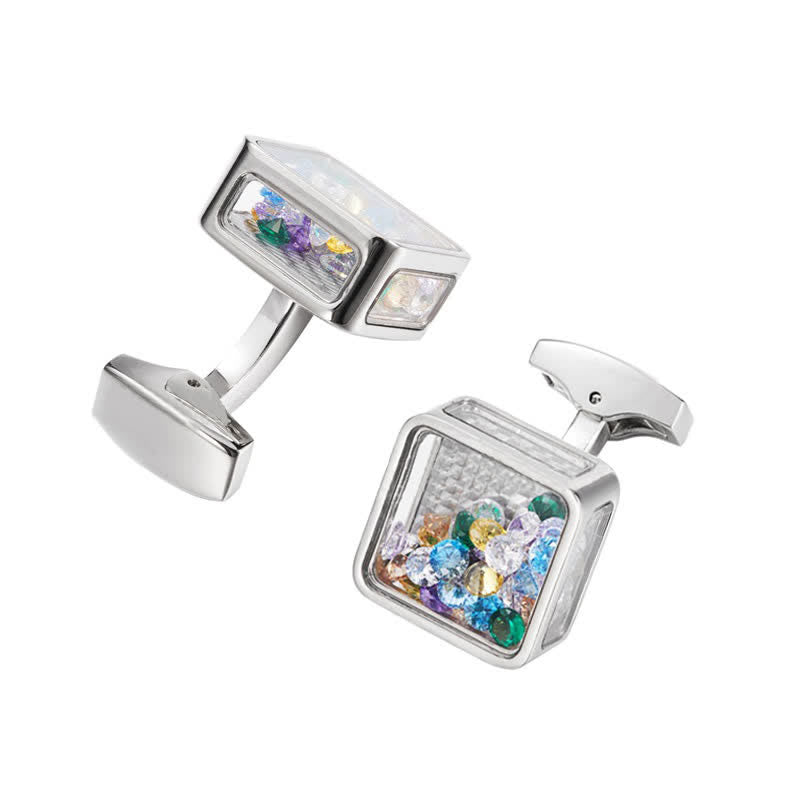 Gemelli quadrati in argento con zirconi colorati da uomo