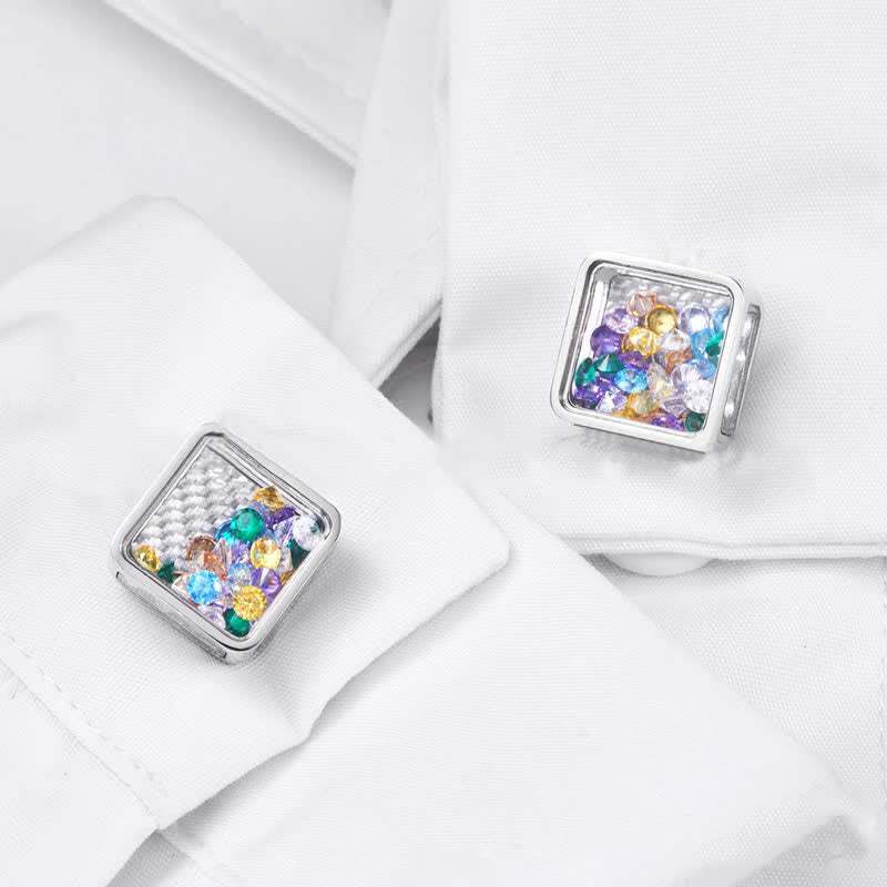 Gemelli quadrati in argento con zirconi colorati da uomo - image 1