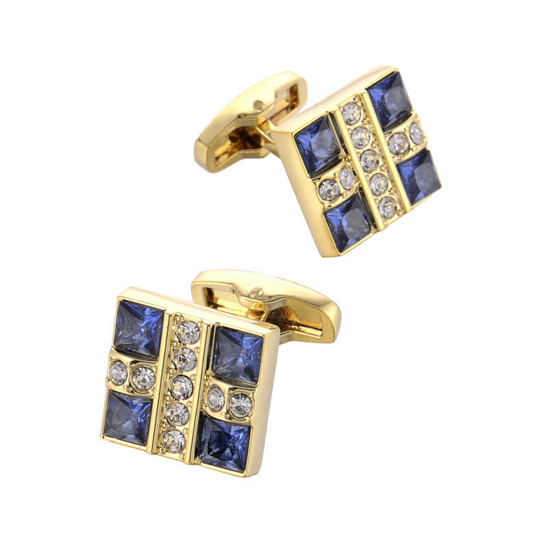 Gemelli da uomo in oro con strass di cristallo blu