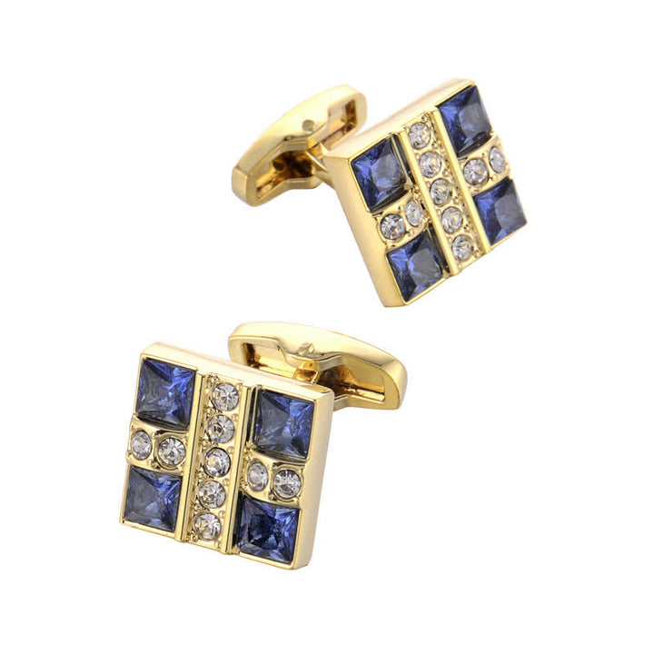 Gemelli da uomo in oro con strass di cristallo blu