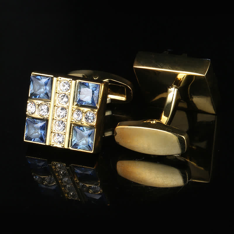 Gemelli da uomo in oro con strass di cristallo blu - image 2