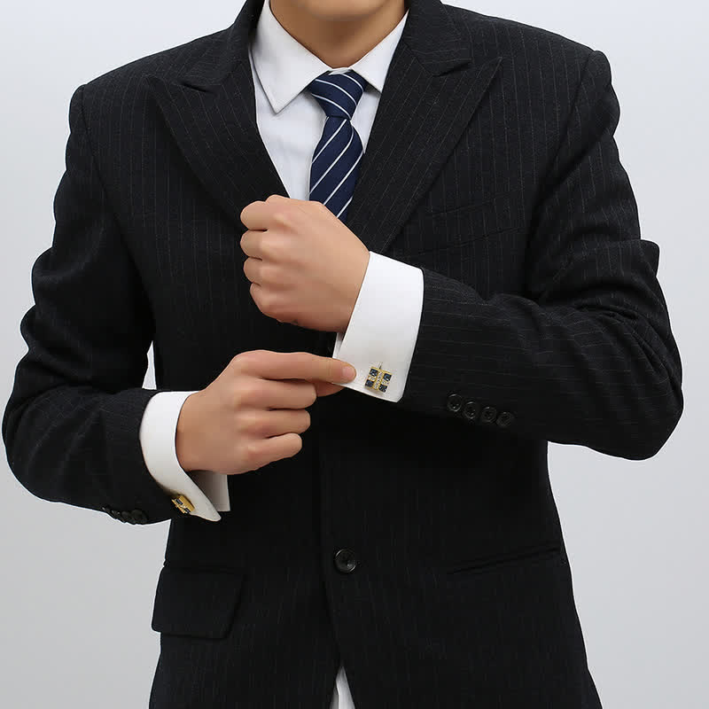 Gemelli da uomo in oro con strass di cristallo blu - image 1