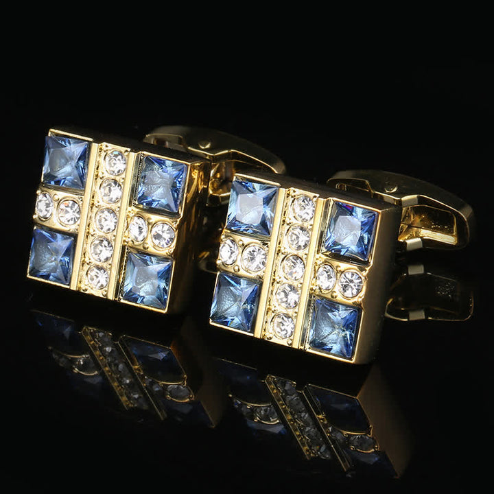 Gemelli da uomo in oro con strass di cristallo blu