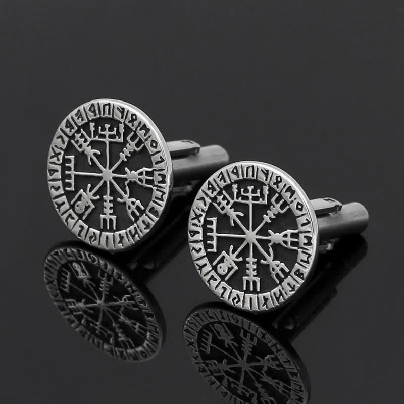 Gemelli da uomo con bussola vichinga e runa Vegvisir - Argento - image 0