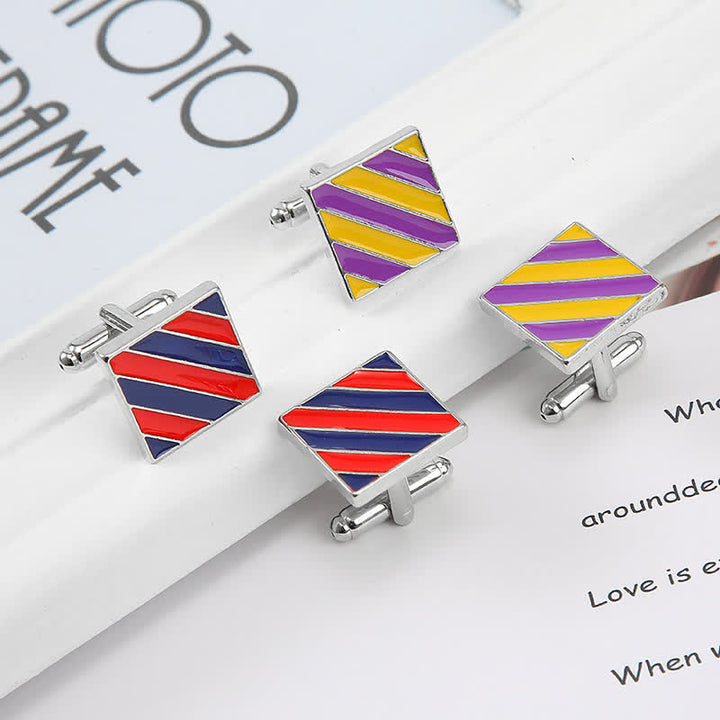 Gemelli da uomo classici a due toni quadrati a righe - image 6