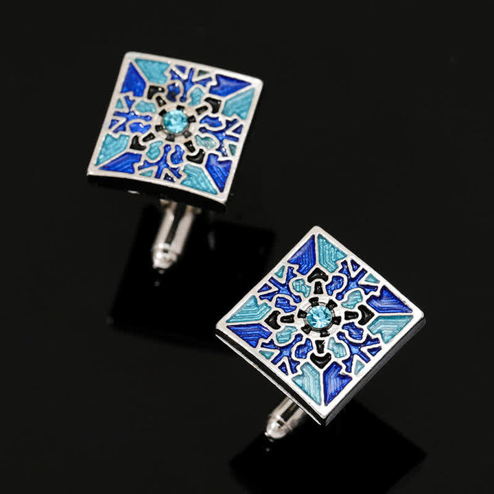 Gemelli da uomo classici con fiocco di neve in smalto blu - image 6