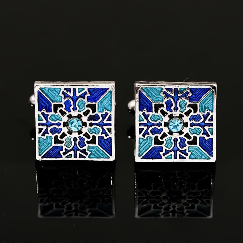 Gemelli da uomo classici con fiocco di neve in smalto blu - image 3