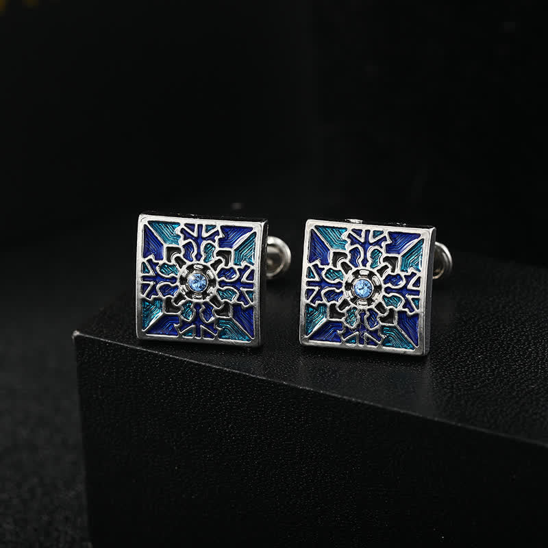 Gemelli da uomo classici con fiocco di neve in smalto blu - Stile n. 1 - image 0