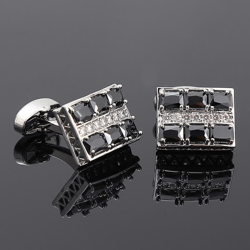 Gemelli da uomo in zircone lucido di lusso placcati in oro - Nero - image 2