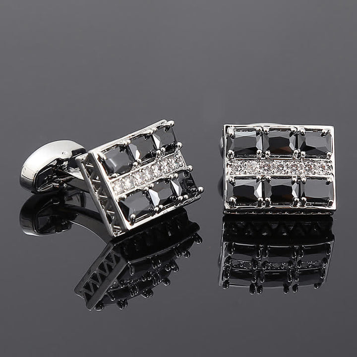 Gemelli da uomo in zircone lucido di lusso placcati in oro - Nero - image 2