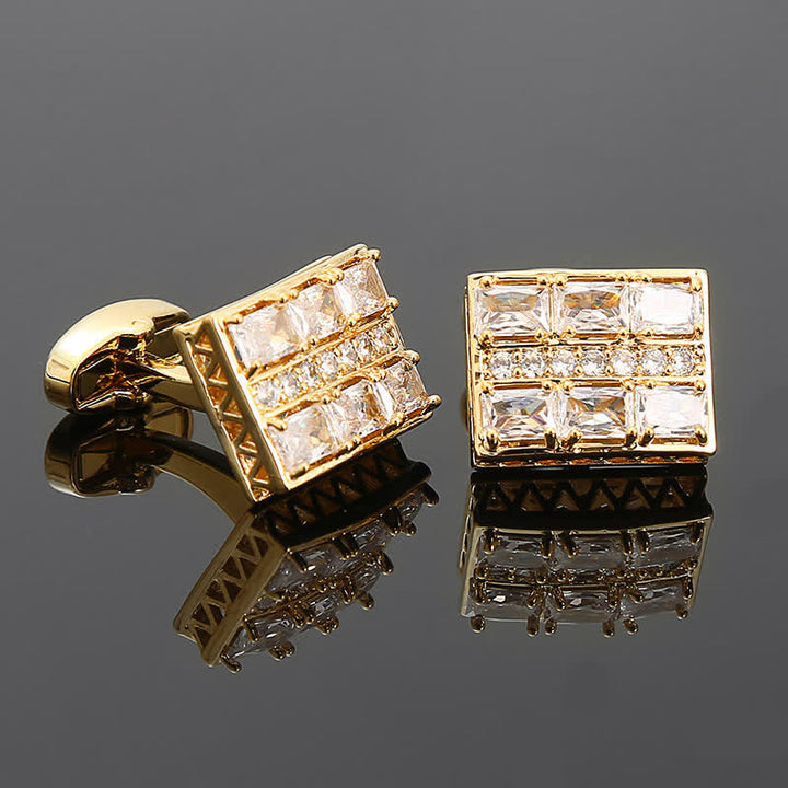 Gemelli da uomo in zircone lucido di lusso placcati in oro - Bianco e oro - image 4