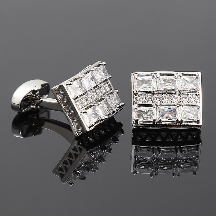 Gemelli da uomo in zircone lucido di lusso placcati in oro - Bianco e argento - image 5