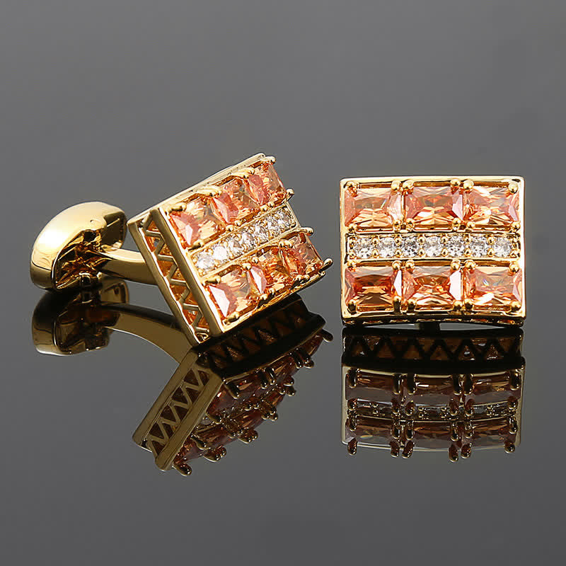 Gemelli da uomo in zircone lucido di lusso placcati in oro - Champagne - image 1
