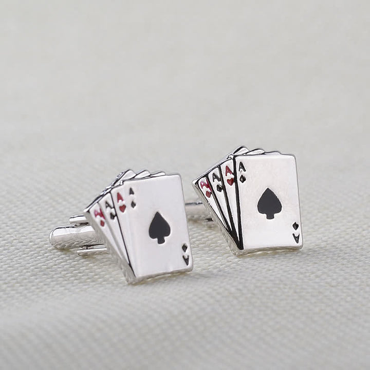 Gemelli da uomo con asso di carte da gioco del poker - Argento - image 0