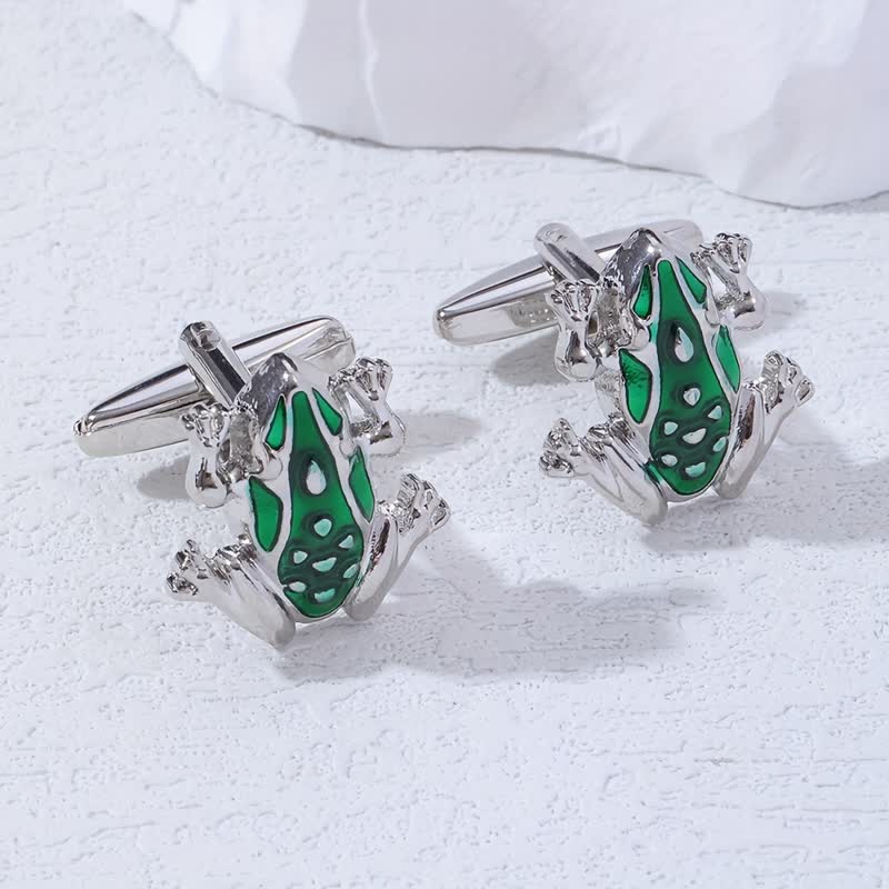 Gemelli da uomo a forma di rana smaltata verde - Verde - image 0