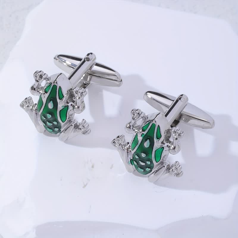 Gemelli da uomo a forma di rana smaltata verde - image 4