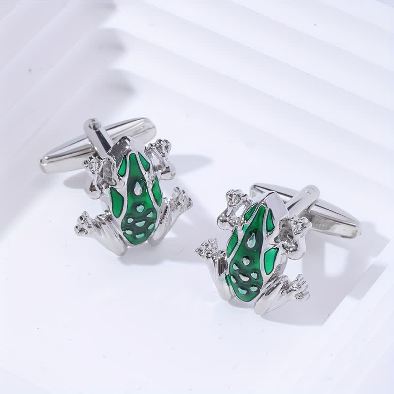 Gemelli da uomo a forma di rana smaltata verde - image 5