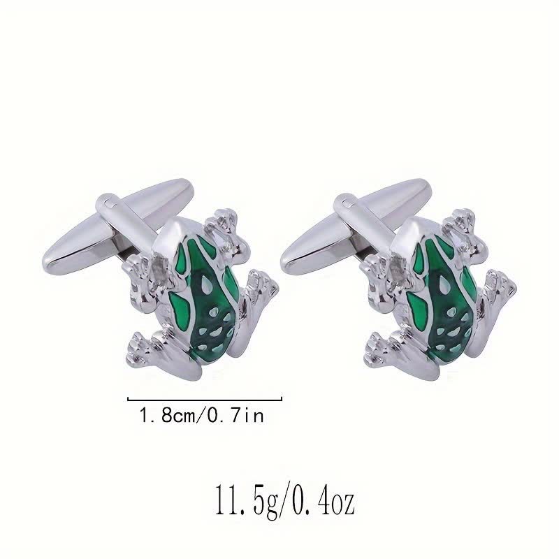 Gemelli da uomo a forma di rana smaltata verde - image 6