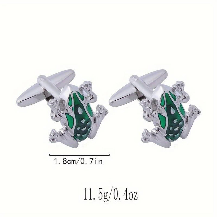 Gemelli da uomo a forma di rana smaltata verde - image 6