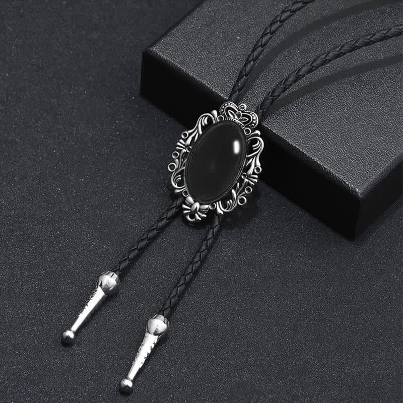 Cravatta Bolo ovale in acrilico opale con corona vintage - Nero - image 1
