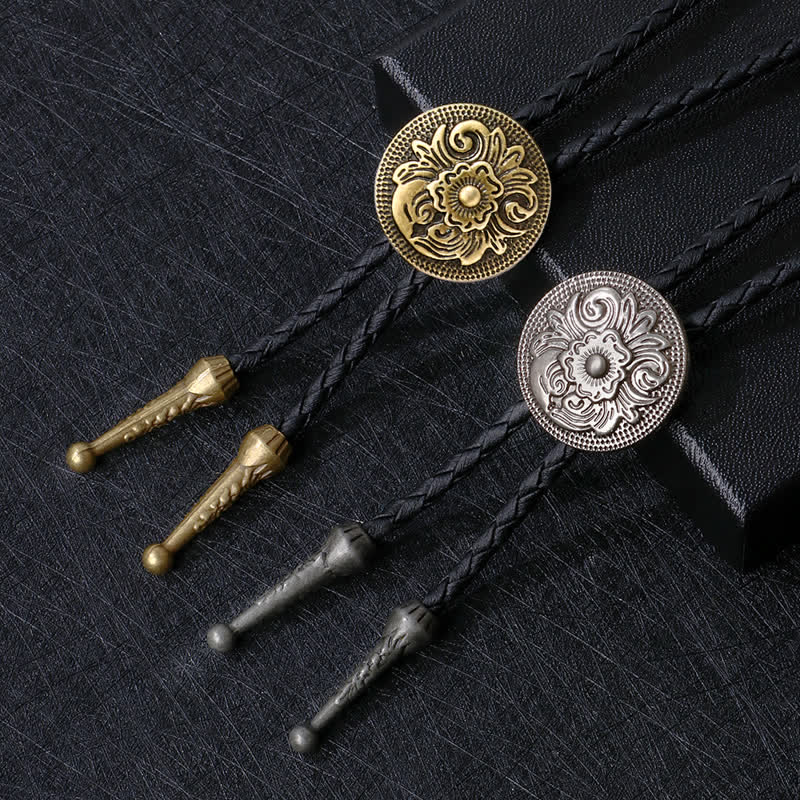 Classico alla moda rotondo intagliato fiore Bolo Tie - image 0