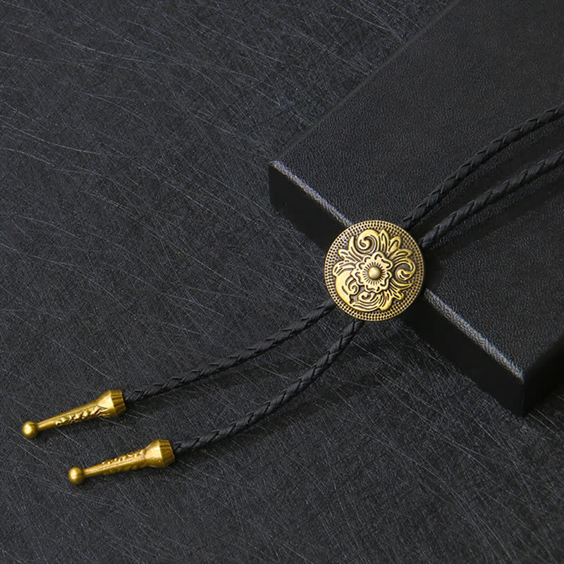 Classico alla moda rotondo intagliato fiore Bolo Tie - Marrone antico - image 1