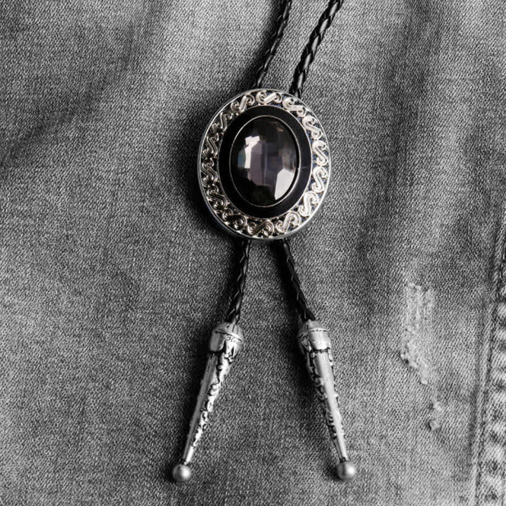 Cravatta Bolo intarsiata centrale in stile occidentale - Argento / Grigio - image 10