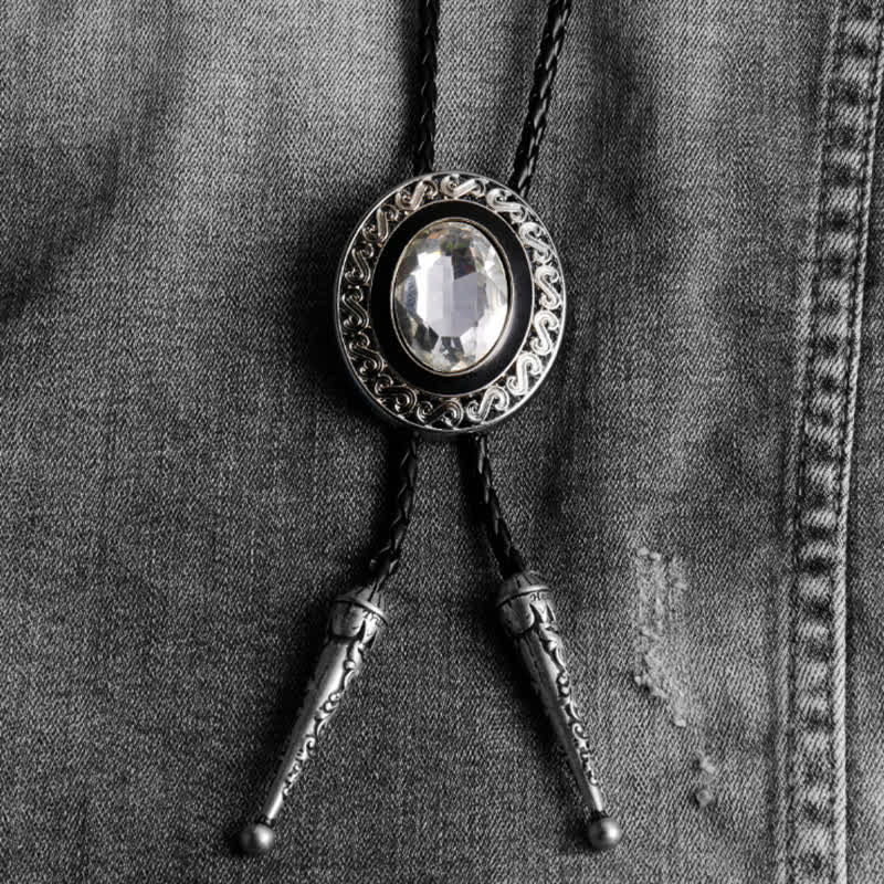 Cravatta Bolo intarsiata centrale in stile occidentale - Argento / Bianco - image 7