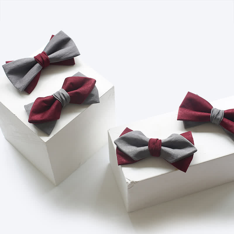 Papillon doppio strato bordeaux e grigio da uomo