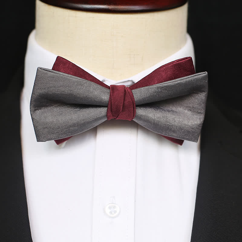 Papillon doppio strato bordeaux e grigio da uomo