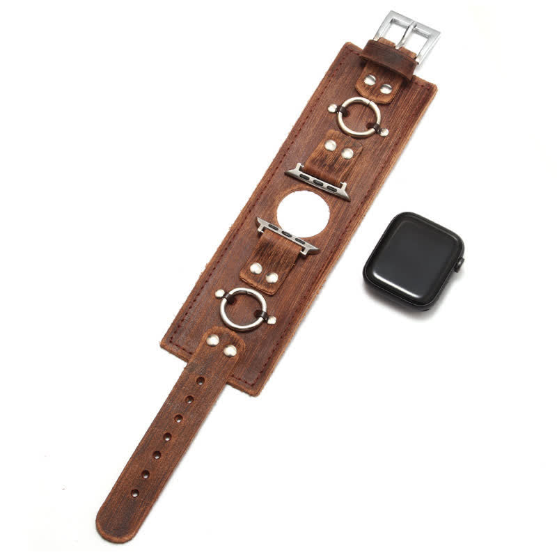 Cinturino per smartwatch Ring Decor in vera pelle - Marrone - Dimensioni quadrante orologio 42mm/44mm - image 11