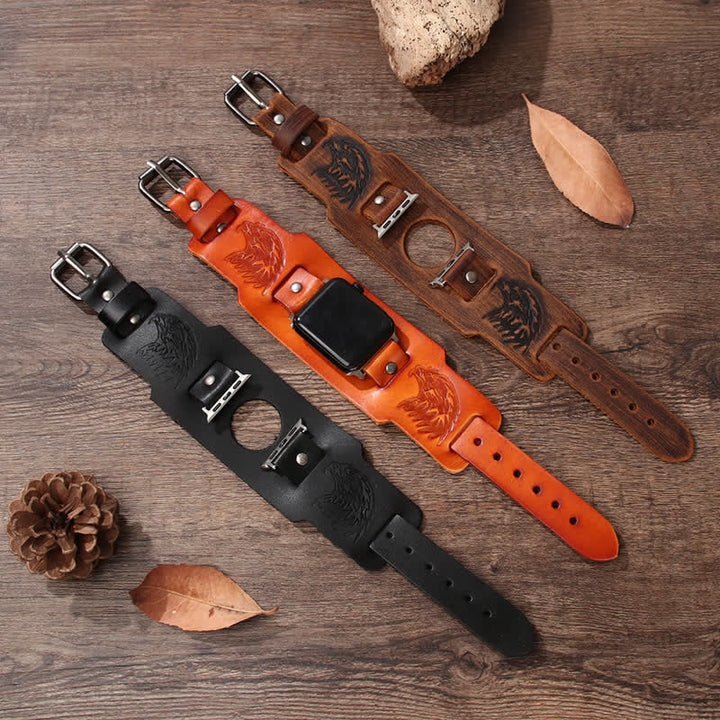 Cinturino per orologio in pelle con totem vichingo con aquila maschio - image 0