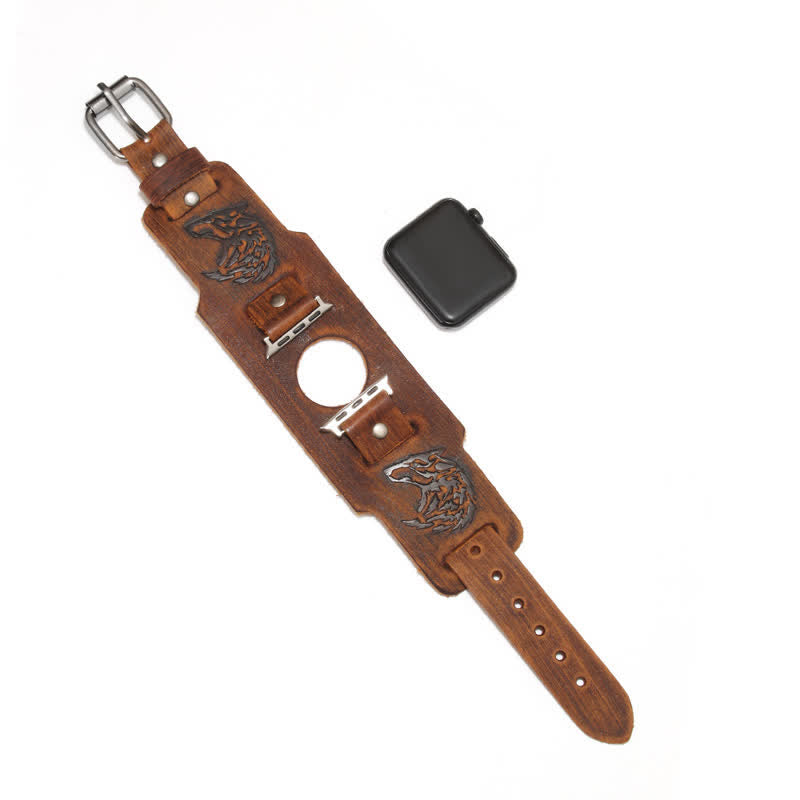 Braccialetto in pelle con lupo in rilievo punk - Marrone - Dimensioni quadrante orologio 42mm/44mm - image 9