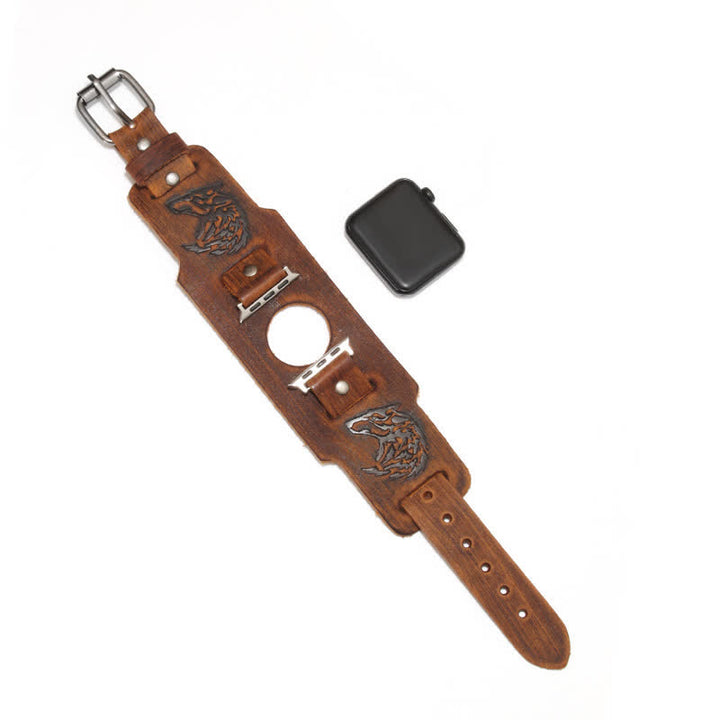 Braccialetto in pelle con lupo in rilievo punk - Marrone - Dimensioni quadrante orologio 42mm/44mm - image 9