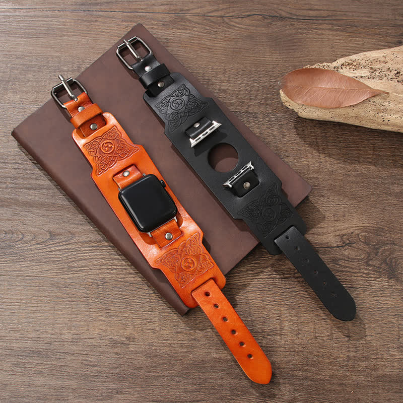 Cinturino per orologio in pelle con nodo celtico vichingo e totem