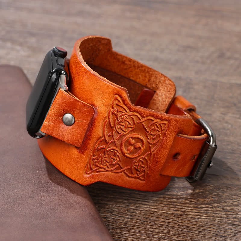 Cinturino per orologio in pelle con nodo celtico vichingo e totem