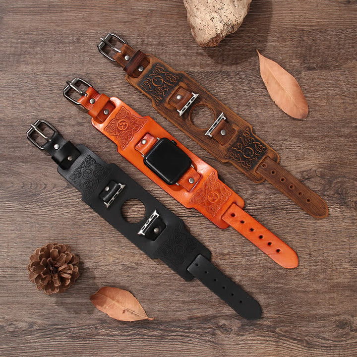 Cinturino per orologio in pelle con nodo celtico vichingo e totem - image 0