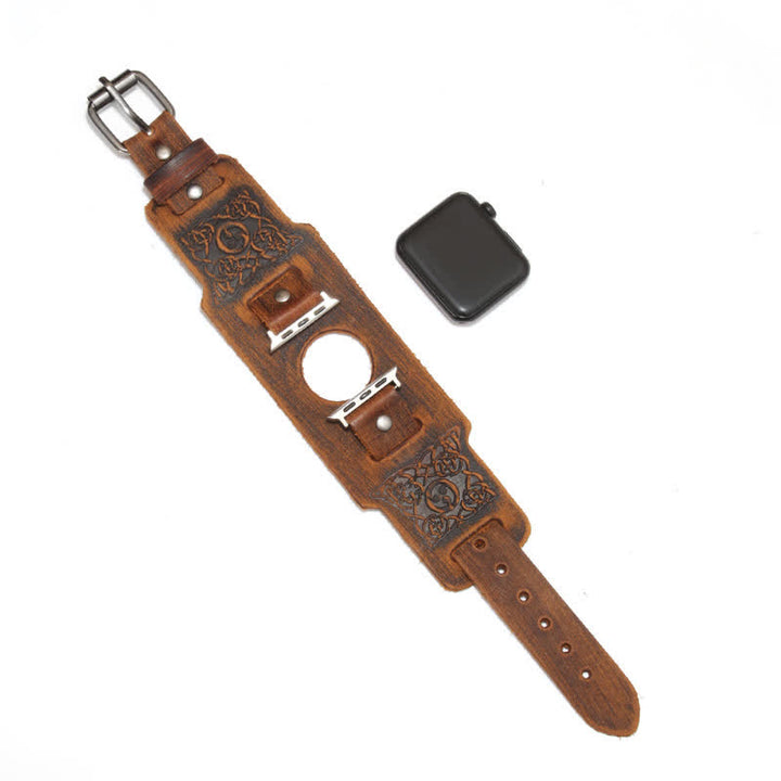 Cinturino per orologio in pelle con nodo celtico vichingo e totem