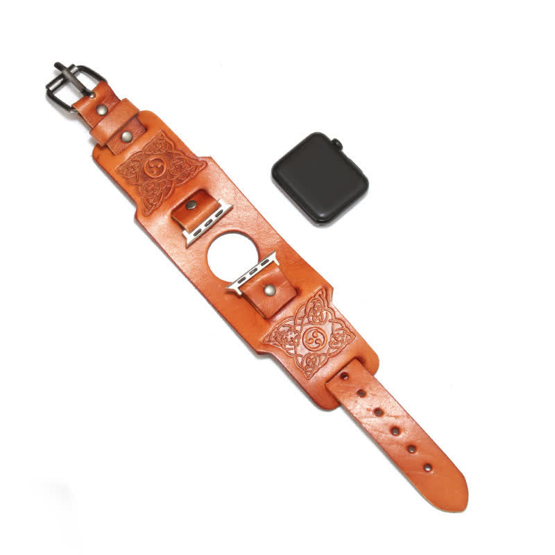 Cinturino per orologio in pelle con nodo celtico vichingo e totem - Arancia - Dimensioni quadrante orologio 42mm-44mm - image 2