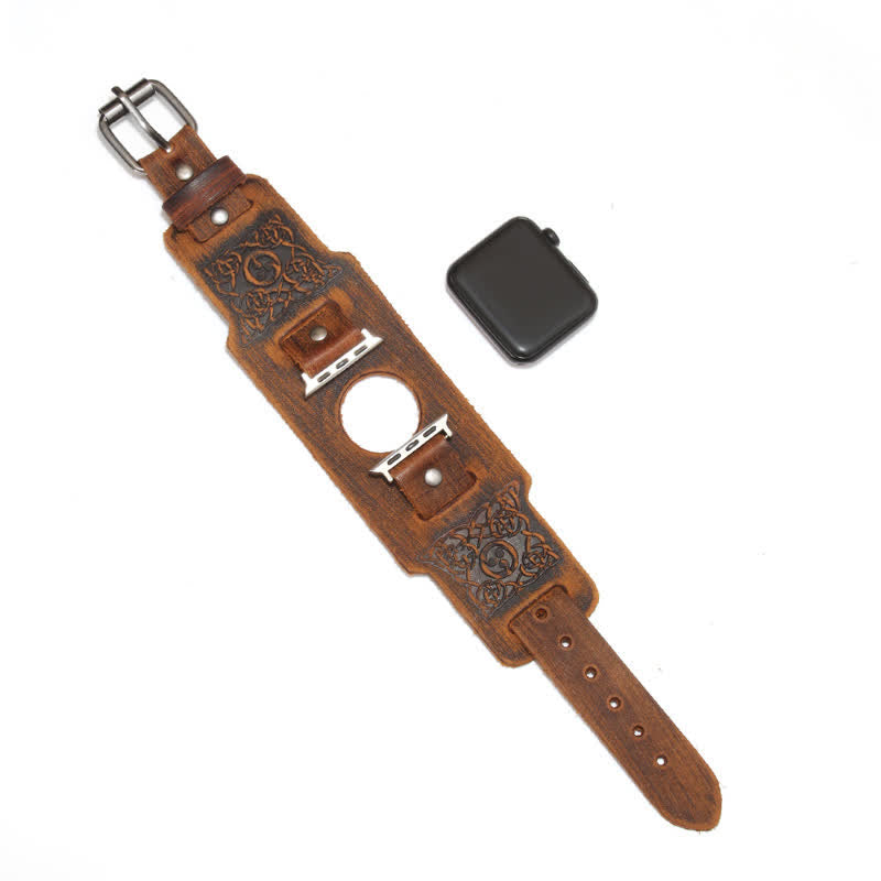 Cinturino per orologio in pelle con nodo celtico vichingo e totem - Marrone - Dimensioni quadrante orologio 42mm-44mm - image 9